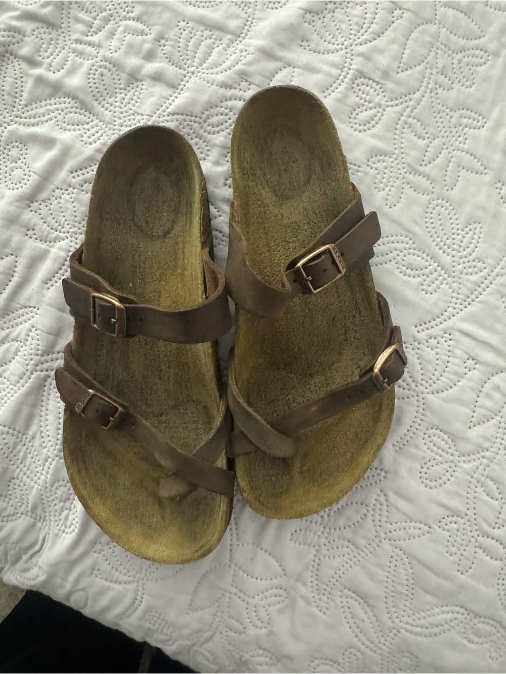 Birkenstock Brown Triple-Strap Buckle Slide Sandals